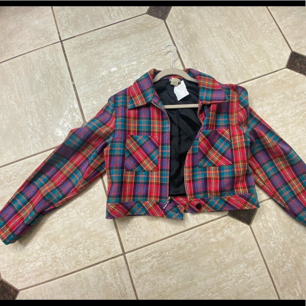 Pink plaid cropped jacket